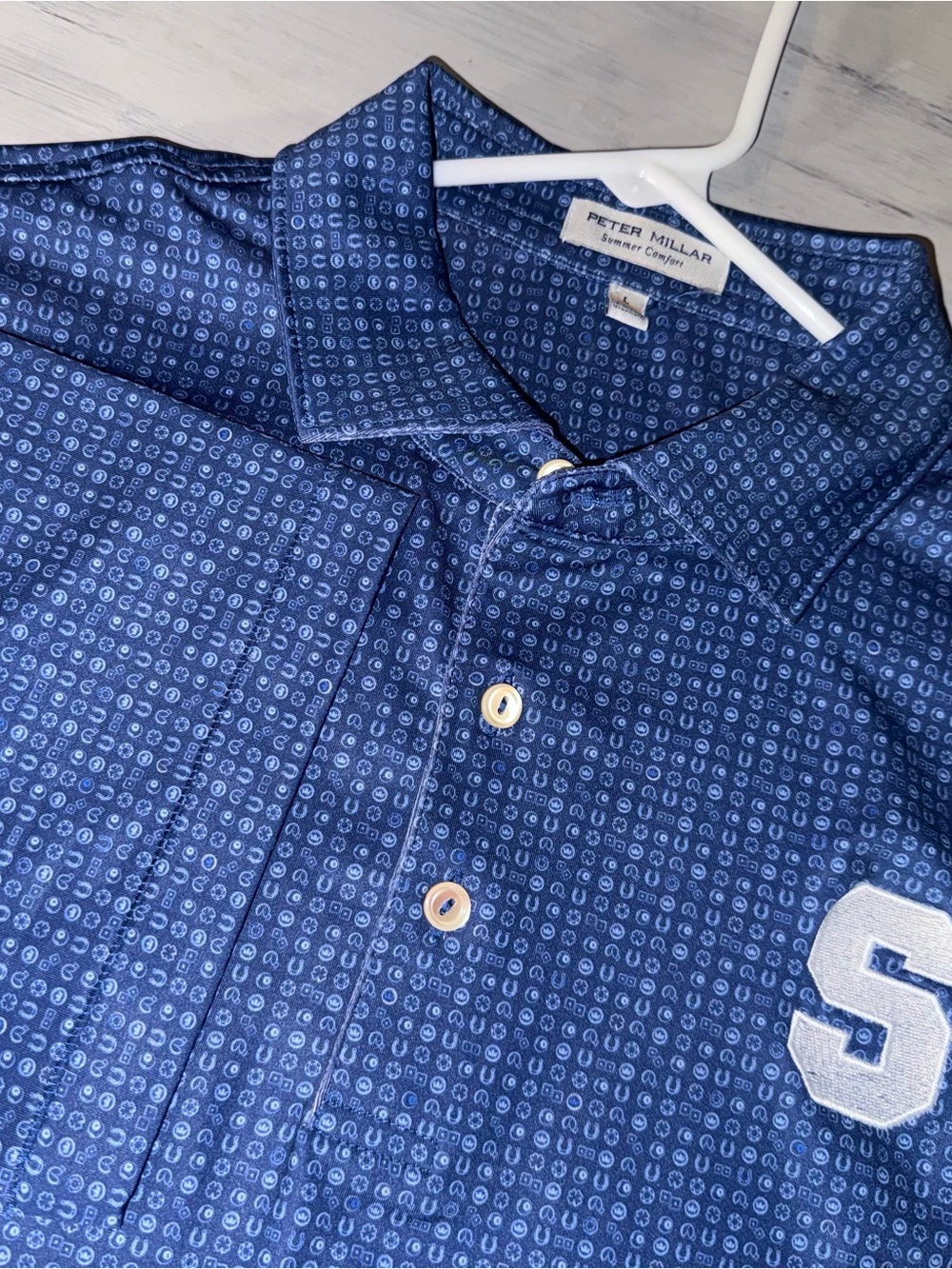 Peter Millar Summer Comfort Men’s L Blue Print Golf Polo S Logo